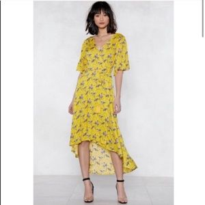 Nasty Gal yellow wrap floral printed summer dress